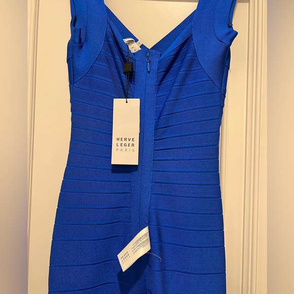 HERVÉ LÉGER Sweetheart Flare Bandage Dress - Bright Blue - Picture 9 of 10